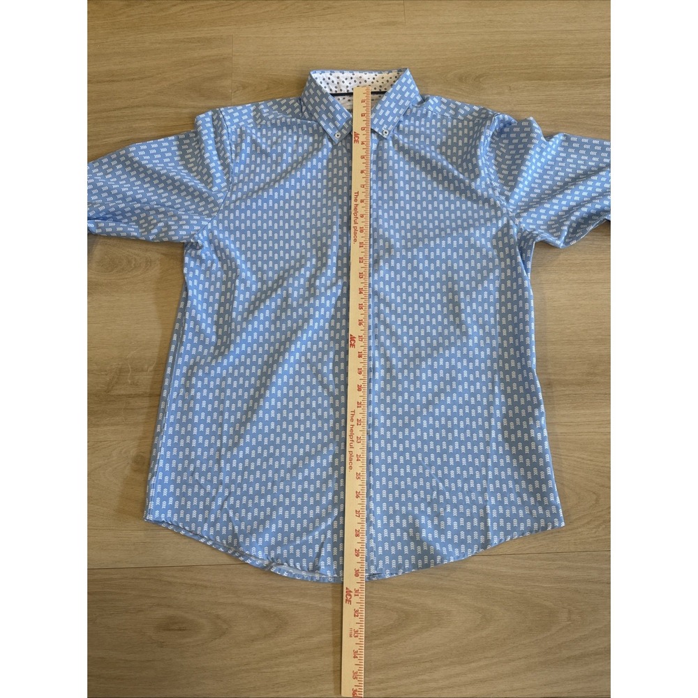 International Report Men's L Button Down Long Sleeve Shirt Blue White Geometric - Picture 10 of 11